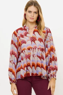 Oliphant Tops>Mandarin Balloon Top- Venice Cognac