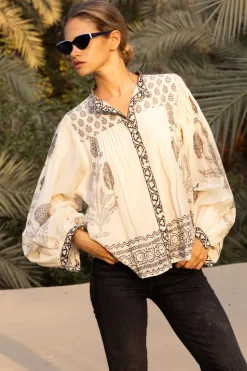 Oliphant Tops>Mandarin Pintuck Blouse- Samba Black