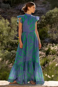 Oliphant Maxis|Dresses>Mock Neck Flutter Maxi- Thistle Green