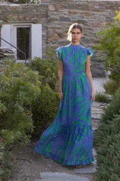 Oliphant Maxis|Dresses>Mock Neck Flutter Maxi- Thistle Green
