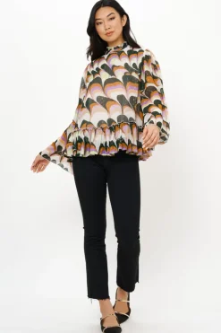 Oliphant Tops>Peplum Blouse- Venice Lime