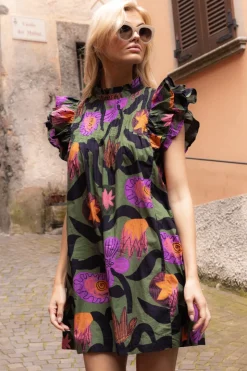 Oliphant Short & Mini Dresses|Dresses>Pintuck Ruffle Mini- Bergen Olive