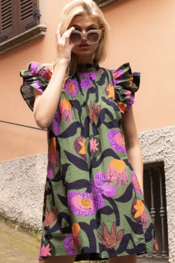 Oliphant Short & Mini Dresses|Dresses>Pintuck Ruffle Mini- Bergen Olive