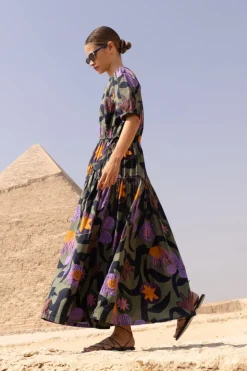 Oliphant Maxis|Dresses>Piped Puff Sleeve Maxi- Bergen Olive