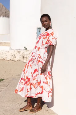 Oliphant Maxis|Dresses>Piped Puff Sleeve Maxi- Orchid Red
