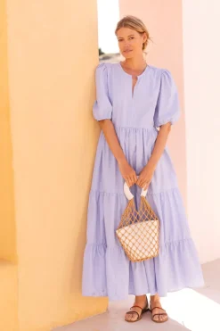 Oliphant Maxis|Dresses>Puff Sleeve Maxi- Chatham Blue