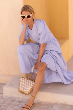 Oliphant Maxis|Dresses>Puff Sleeve Maxi- Chatham Blue