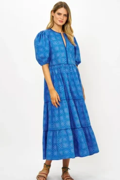 Oliphant Maxis>Puff Sleeve Maxi- Matrix Blue