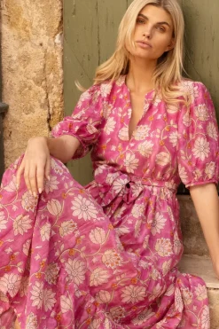 Oliphant Maxis>Puff Sleeve Maxi- Presidio Magenta