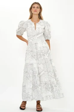 Oliphant Maxis|Dresses>Puff Sleeve Maxi- Roma White