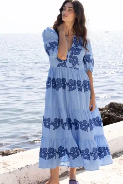 Oliphant Maxis|Dresses>Puff Sleeve Maxi- Tangier Blue