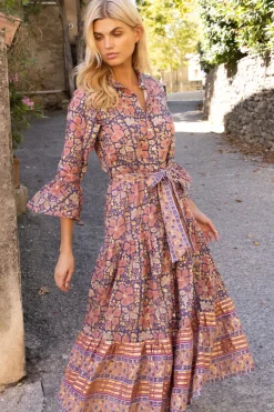 Oliphant Maxis>Ruffle Collar Bell Maxi- Matera Navy