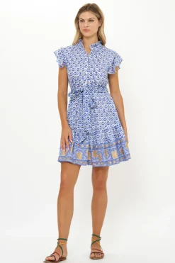 Oliphant Short & Mini Dresses|Dresses>Ruffle Collar Button Mini- Veranda Blue