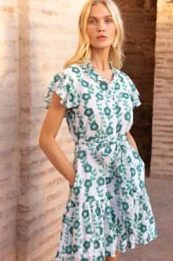 Oliphant Short & Mini Dresses|Dresses>Ruffle Collar Button Mini- Toscana Green