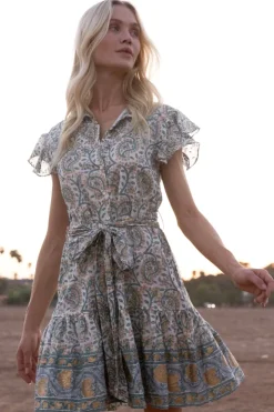Oliphant Short & Mini Dresses|Dresses>Ruffle Collar Button Mini- Marseille Green