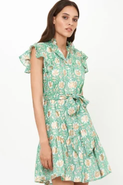 Oliphant Short & Mini Dresses|Dresses>Ruffle Collar Button Mini- Mughal Green