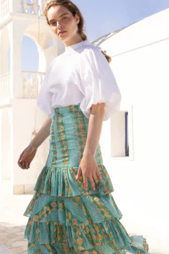 Oliphant Skirts>Ruffle Maxi Skirt- Ascot Teal