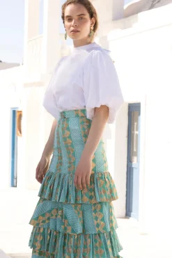 Oliphant Skirts>Ruffle Maxi Skirt- Ascot Teal