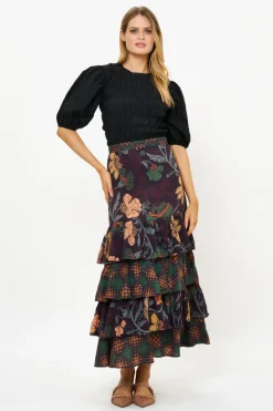 Oliphant Matching Sets|Skirts>Ruffle Maxi Skirt- Turin Wine