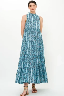 Oliphant Maxis|Dresses>Ruffle Tiered Maxi- Goa Blue