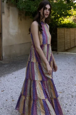 Oliphant Maxis>Ruffle Tiered Maxi- Torino Blue