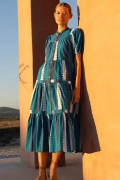Oliphant Dresses>Scoop Tiered Midi- Meko Blue