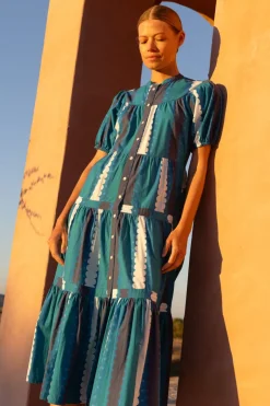 Oliphant Dresses>Scoop Tiered Midi- Meko Blue