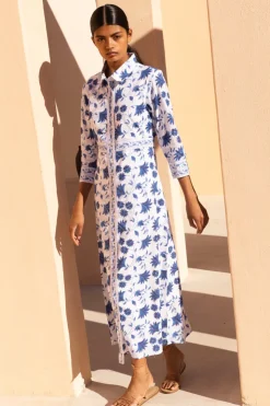 Oliphant Maxis|Dresses>Shirt Dress Maxi- Marion Blue