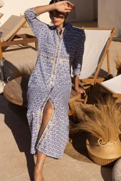 Oliphant Maxis|Dresses>Shirt Dress Maxi- Veranda Blue