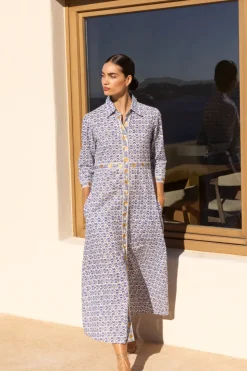 Oliphant Maxis|Dresses>Shirt Dress Maxi- Veranda Blue