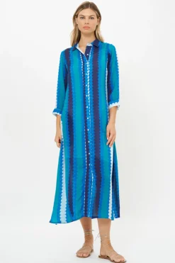 Oliphant Dresses>Shirt Dress Midi- Meko Blue