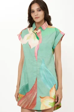 Oliphant Short & Mini Dresses|Dresses>Shirt Dress Mini- Hibiscus Sage