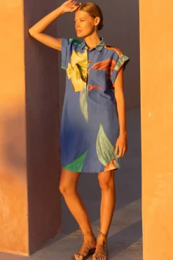 Oliphant Short & Mini Dresses|Dresses>Shirt Dress Mini- Hibiscus Blue