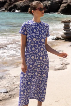 Oliphant Maxis|Dresses>Short Sleeve Shift Maxi- Eclipse Blue