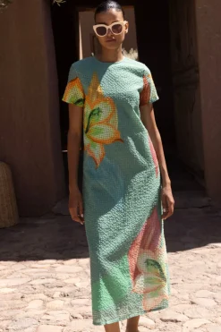 Oliphant Maxis|Dresses>Short Sleeve Shift Maxi- Hibiscus Sage