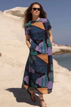 Oliphant Maxis|Dresses>Short Sleeve Shift Maxi- Riviera Blue