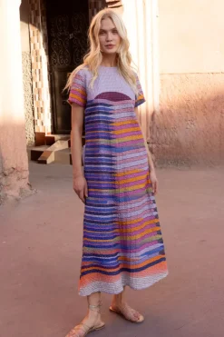 Oliphant Maxis|Dresses>Short Sleeve Shift Maxi- Solstice Blue