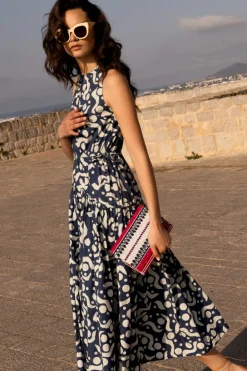 Oliphant Maxis|Dresses>Sleeveless Piped Maxi- Acadia Navy