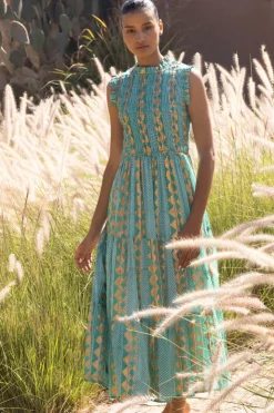 Oliphant Maxis|Dresses>Sleeveless Smocked Maxi- Ascot Teal