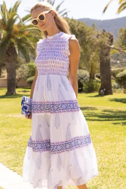 Oliphant Maxis|Dresses>Sleeveless Smocked Maxi- Aptos Blue