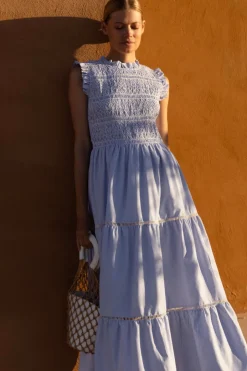 Oliphant Maxis|Dresses>Sleeveless Smocked Maxi- Chatham Blue