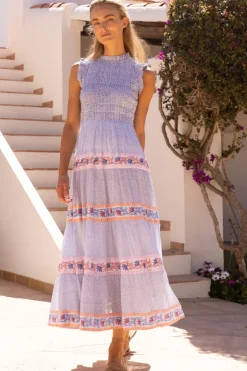 Oliphant Maxis|Dresses>Sleeveless Smocked Maxi- Jungi Peach