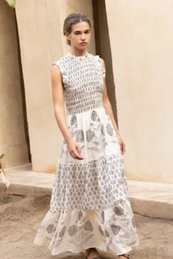 Oliphant Maxis|Dresses>Sleeveless Smocked Maxi- Samba Black