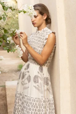 Oliphant Maxis|Dresses>Sleeveless Smocked Maxi- Samba Black