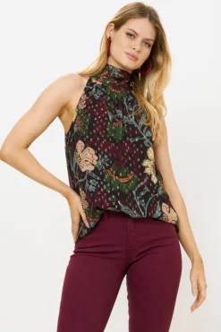 Oliphant Matching Sets|Tops>Sleeveless Tie Neck Top- Turin Wine