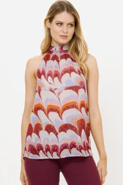 Oliphant Tops>Sleeveless Tie Neck Top- Venice Cognac