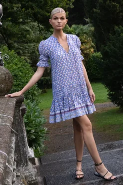 Oliphant Short & Mini Dresses>Smocked Drop Mini- Clover Blue