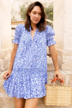 Oliphant Short & Mini Dresses|Dresses>Smocked Drop Mini- Cypress Blue