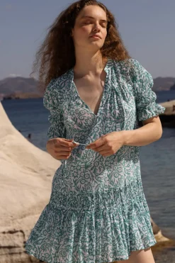 Oliphant Short & Mini Dresses|Dresses>Smocked Drop Mini- Cypress Jade