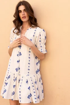 Oliphant Short & Mini Dresses|Dresses>Smocked Drop Mini- Wicklow Blue
